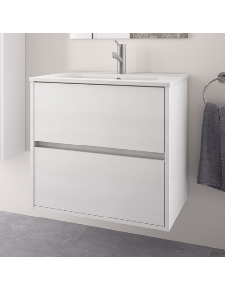 Composizione noja 70 bianco lucido con specchio e luce