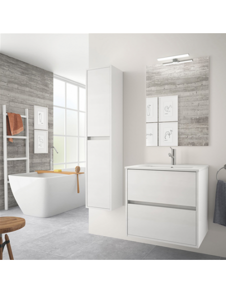 Composizione noja 70 bianco lucido con specchio e luce