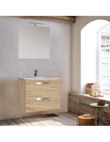 Mobile Attila 600 Rovere Ostipoo+ Lavabo in porcellana +Specchio + Lampada LED